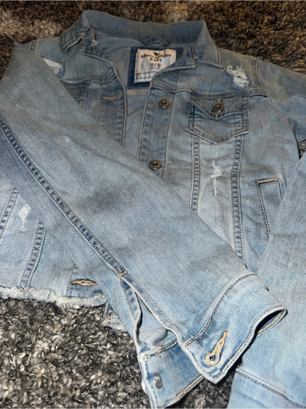 abercrombie kids light blue distressed denim jacket
